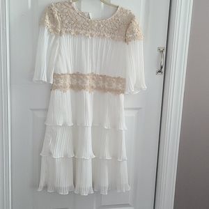 White Dress with crocheted floral lace top.